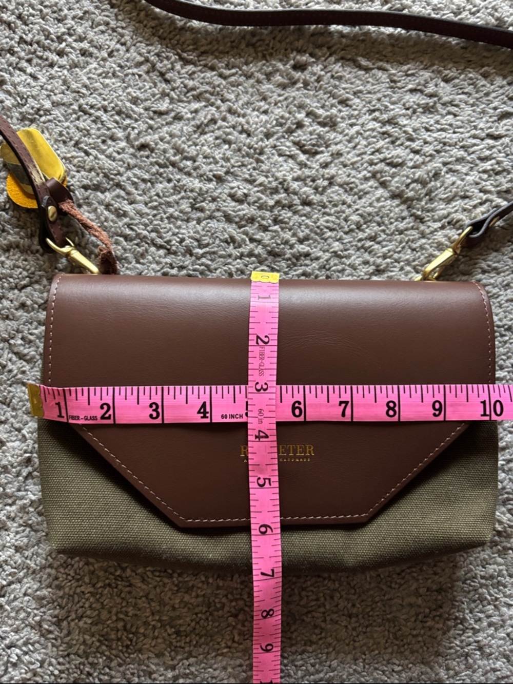 R. Riveter Brown Leather & Green Canvas Crossbody Bag - Picture 8 of 8
